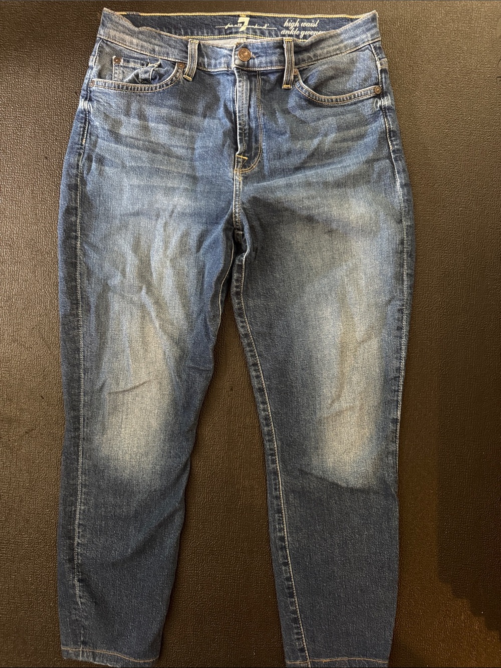 7 For All Mankind High-Rise Tapered Jeans in Medium Blue Wash